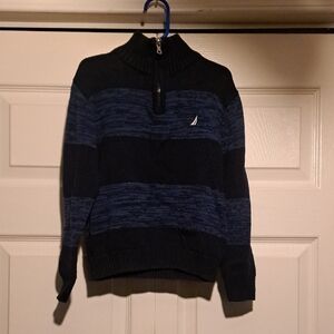 Nautica Boys Navy and Blue Striped Half-Zip Sweater Trendy & Versatile